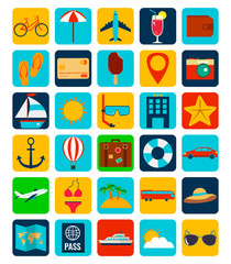 Summer flat icons set.  Summer holiday. Vector