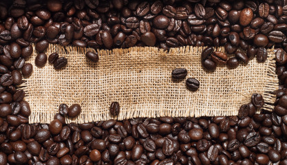 Burlap tag on coffee beans