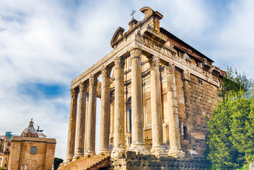 Fototapeta na wymiar Ruins of the Temple of Antoninus and Faustina in Rome, Italy