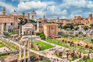 Scenic view over the ruins of the Roman Forum, Italy