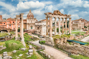 Naklejka na ściany i meble Scenic view over the ruins of the Roman Forum, Italy