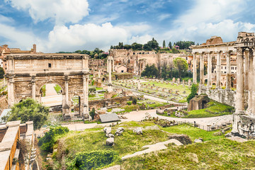 Scenic view over the ruins of the Roman Forum, Italy