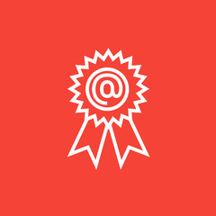 Award with at sign line icon.