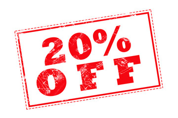 20% OFF red stamp text on white background