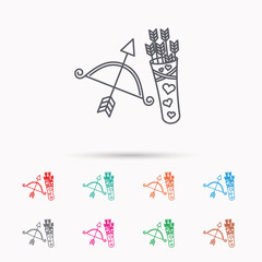 Amour arrows and bow icon. Valentine weapon sign