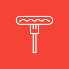 Sausage on fork line icon.