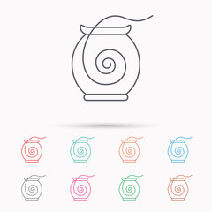 Dental floss icon. Teeth cleaning sign.