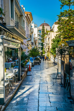 View Of A Narrow Street In Plaka District Of Athens