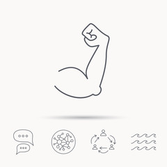 Biceps muscle icon. Bodybuilder strong arm sign.