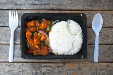 Spicy salmon sald. Thai style salad with rice