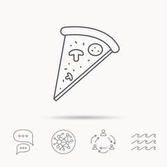 Pizza icon. Piece of Italian bake sign.