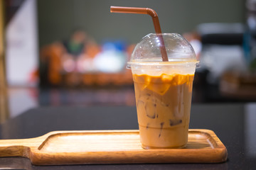 Iced coffee in plastic glass