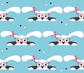 Seamless pattern of bunny girl. Retro background.