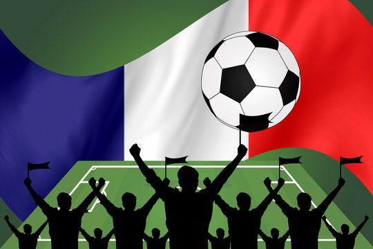 silhouettes of Soccer fans and flag of france