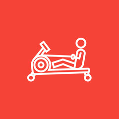 Man exercising with gym apparatus line icon.