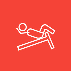 Man doing crunches on incline bench line icon.