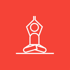 Man meditating in lotus pose line icon.