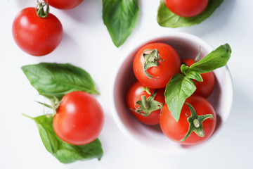 Fototapeta premium red ripe tomatoes and basil leaves
