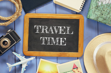 traveling concept. vintage filtered. top view