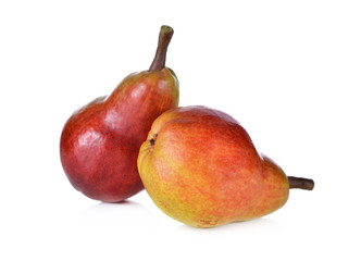 red pear with stem on white background