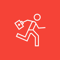 Paramedic running with first aid kit line icon