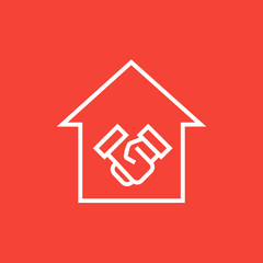 Handshake and successful real estate transaction line icon.