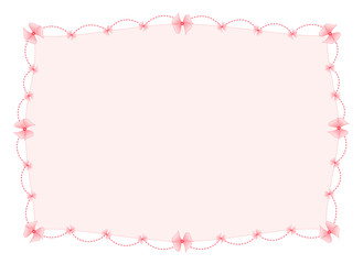 Blank Gradient Sweet Pink Frame Decorated with Pink Ribbons and Dashed Line Border isolated on White Background Illustration