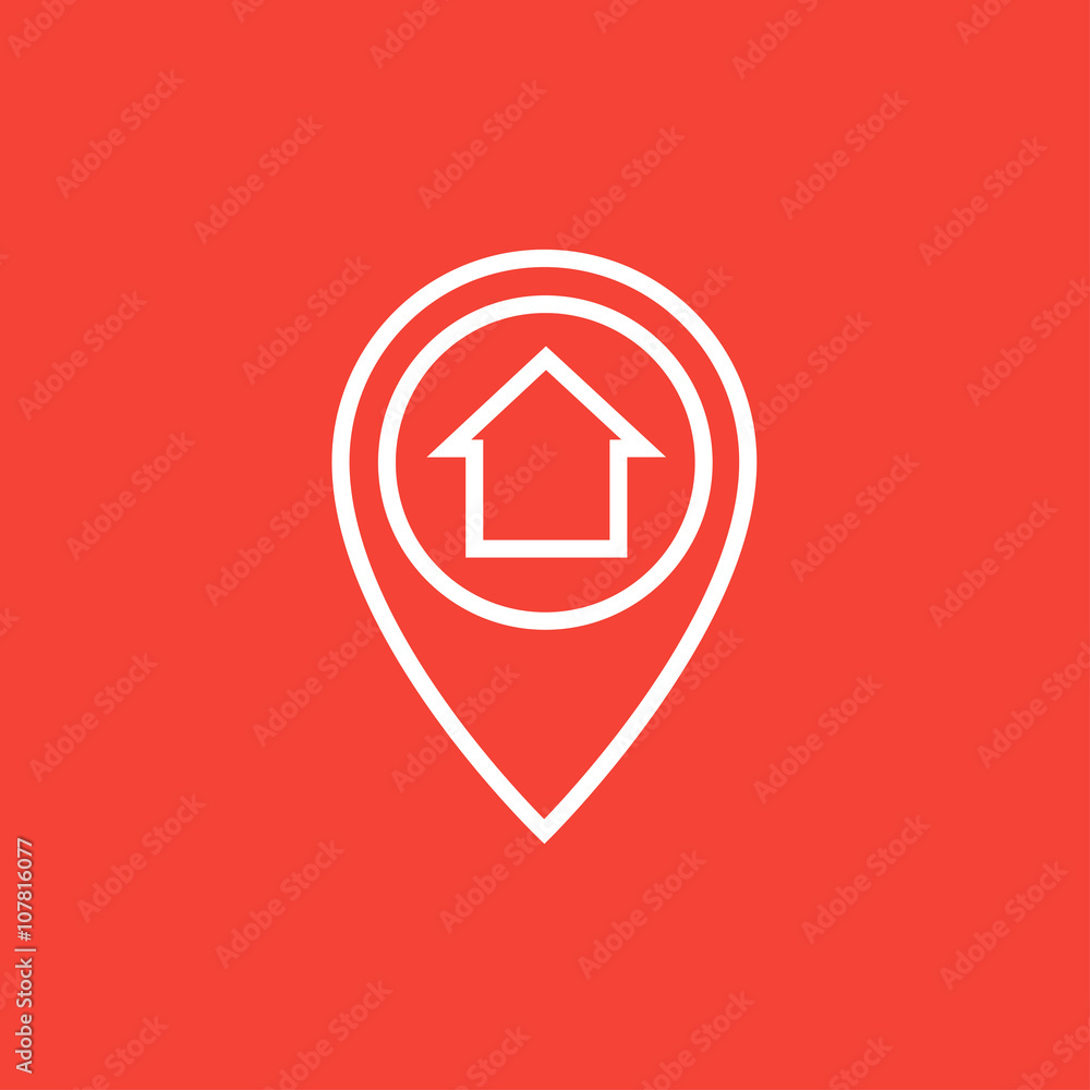 Poster pointer with house inside line icon.
