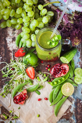 Fresh Healthy Vegetables Fruits Smoothie Glass Jar