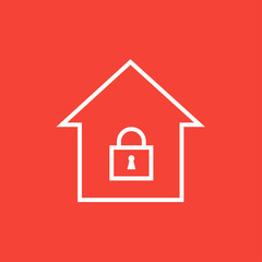 House with closed lock line icon.