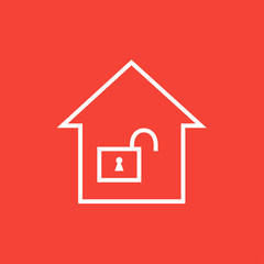 House with open lock line icon.