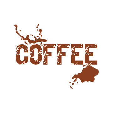 Coffee. Coffee stains and coffee splashes. Lettering. White background.