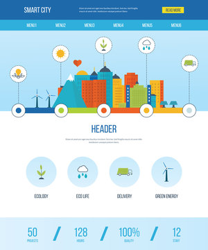 One page web design template with icons of smart city.