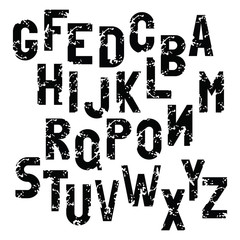 Alphabet. English alphabet. Letters. Black and white drawing. White background.