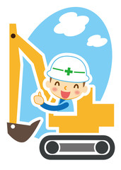 油圧シャベルと作業員