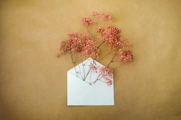 Postal envelope with pink flowers inside