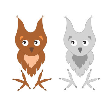 Cute cartoon owls. Adorable owl and paw prints and claws.