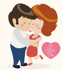 Tender couple hugging and kissing celebrating it´s love in Kiss Day, Vector Illustration