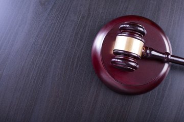 Wooden Judges gavel ,golden scales justice