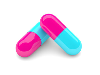 pills with reflection isolated over white