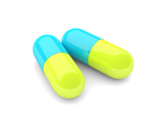 pills with reflection isolated over white