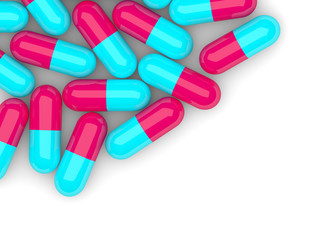 pills lying on table with place for text