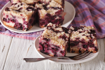 Berry pie with blueberries close-up on a plate. horizontal
