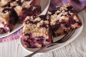 Berry Blueberry Buckle close-up on a plate. horizontal
