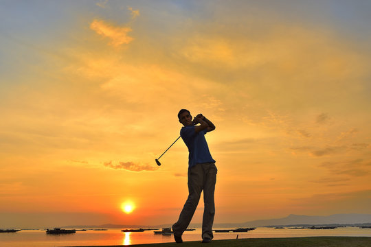 Golfer Playing Off the Tee Box