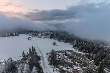 Fototapeta na wymiar Cloudy sunrise in Carpathian mountains, Luban, Gorce, Poland