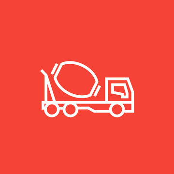 Concrete mixer truck line icon.