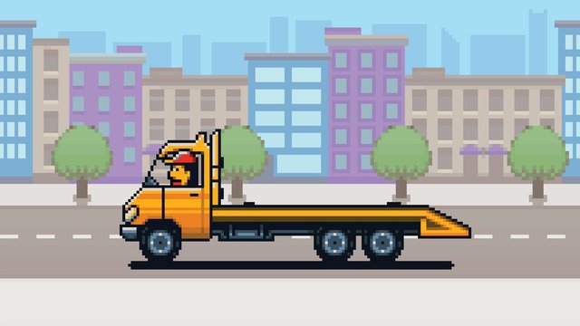 Empty Tow truck, city background pixel art game style layer illustration