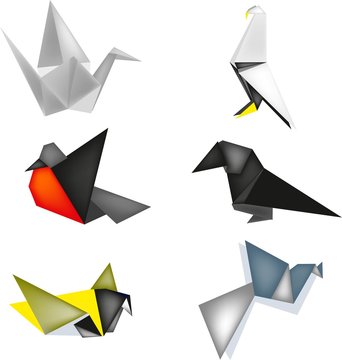 origami of a subject, animals from paper, decorative art,  berds a vector,