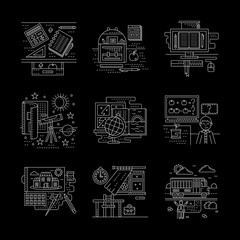 School life white line icons set